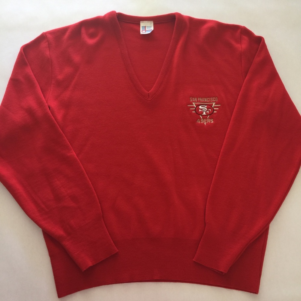 VTG SF 49ers Garan V-Neck Red Sweater Large V21